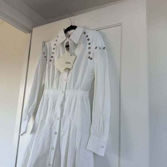 NWT Alexander McQueen A-line Midi Shirt Dress White Cotton Poplin Metal Eyelets - Picture 10 of 12
